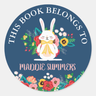 Sticker Rond Boho Bunny   Floral Ce Livre Appartient À