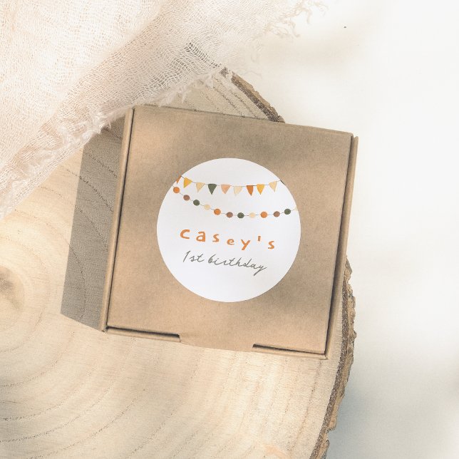 Sticker Rond Boho Bunting drapeaux Genre Neutre Anniversaire Fê (Créateur téléchargé)