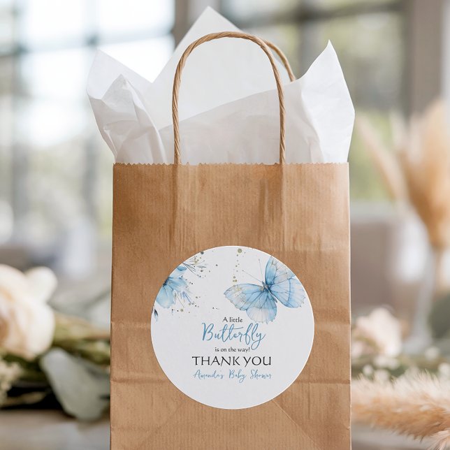 Sticker Rond Boho Butterfly Wildflower Floral Blue Baby Shower (Créateur téléchargé)