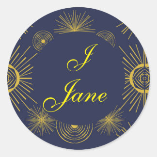 Sticker Rond Boho Celestial Sun Stars Personnalisé Bleu