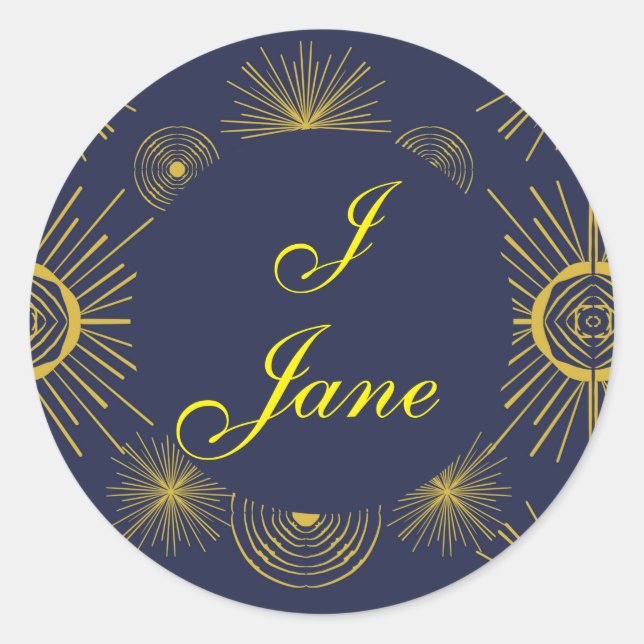 Sticker Rond Boho Celestial Sun Stars Personnalisé Bleu (Devant)