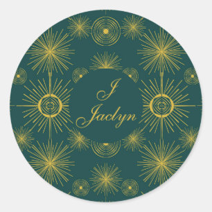 Sticker Rond Boho Celestial Sun Stars Personnalisé Turquoise