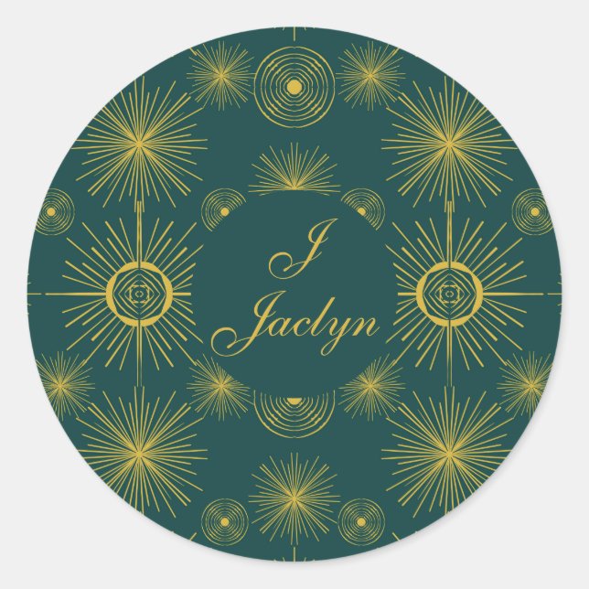 Sticker Rond Boho Celestial Sun Stars Personnalisé Turquoise (Devant)