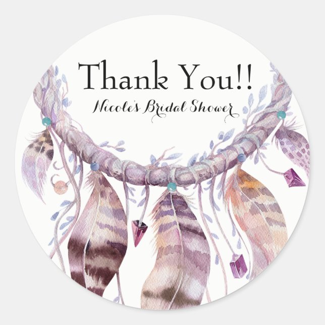 Sticker Rond Boho Chic Bohème Plumes Attrape-Rêve Favori (Devant)