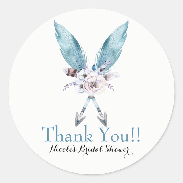 Sticker Rond Boho Chic Bohemian Flèches Plumes Floral Party (Devant)