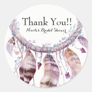 Sticker Rond Boho Chic Bohémien Plumes Attrape-Rêves Favori