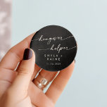 Sticker Rond Boho Chic COLOR ÉDITABLE Hangover Helper Favoriser<br><div class="desc">Ce boho chic COLOR EDITABLE hangover aide à favoriser un autocollant rond classique est parfait pour un mariage minimaliste. Le design bohème moderne noir foncé, sophistiqué et chic, se compose d'une calligraphie rustique simple au style unique mais classique. Personnalisez vos autocollants de faveur avec vos noms et votre date de...</div>