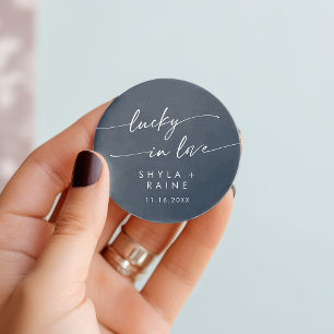 Sticker Rond Boho Chic Dark Navy Bleu Lucky En Amour Favoriser