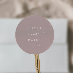 Sticker Rond Boho Chic Dusty Rose Pink Names Enveloppe Seals