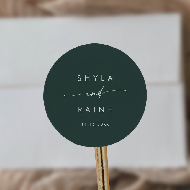Sticker Rond Boho Chic Emerald Green Names Enveloppe Phoques (Créateur téléchargé)