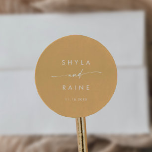 Sticker Rond Boho Chic Jaune Marigold Noms Enveloppe Phoques