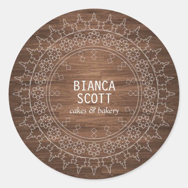 Sticker Rond Boho Chic Mandala sur bois foncé (Devant)