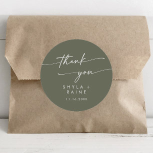 Sticker Rond Boho Chic Olive Green Merci Mariage Faveur