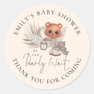 Sticker Rond Boho Chic On Peut Attendre Fort Merci Baby shower