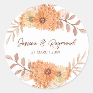 Sticker Rond Boho Chic Orange Floral Mariage
