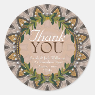 Sticker Rond Boho-Chic Paillettes Tournesol Laurier Cute Merci