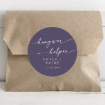 Sticker Rond Boho Chic Plum Purple Hangover Helper Favoriser<br><div class="desc">Ce boho chic plum pourpre aide-gueule en faveur classique collant rond est parfait pour un mariage minimaliste. Le ton moody brun violet bijou moderne design bohème dispose de calligraphie rustique simple avec un style unique mais classique. Personnalisez vos autocollants de faveur avec vos noms et votre date de mariage.</div>