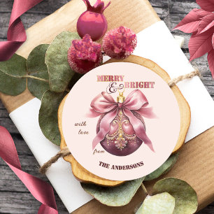 Sticker Rond Boho Chic rose Vintage Bauble Noël