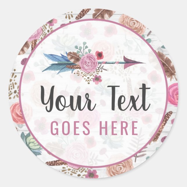 Sticker Rond Boho Chic Rustique Plumes Arrière Bohème (Devant)