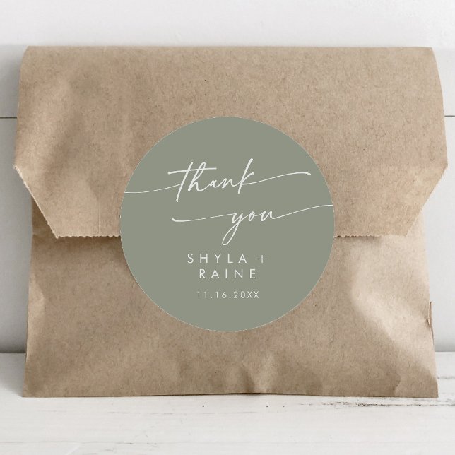 Sticker Rond Boho Chic Sage Vert Merci Mariage Faveur (Créateur téléchargé)