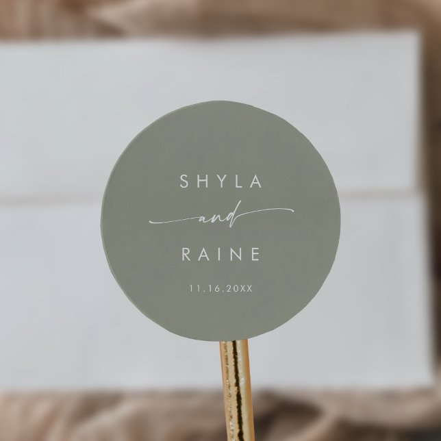 Sticker Rond Boho Chic Sage Vert Noms Enveloppe Phoques (Créateur téléchargé)