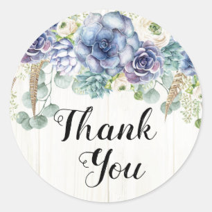 Sticker Rond Boho Chic Succulent Eucalyptus Rustique Mariage