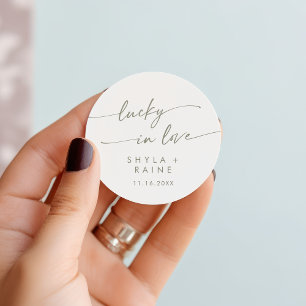 Sticker Rond Boho Chic Vert et Blanc Lucky In Love Favoriser