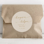 Sticker Rond Boho Chic Vintage Gold Hangover Helper Favoriser<br><div class="desc">Ce boho chic vintage hangover aide à favoriser classique collant rond est parfait pour un mariage minimaliste. Le design bohème moderne or neutre et crème ivoire présente une calligraphie rustique simple au style unique mais classique. Personnalisez vos autocollants de faveur avec vos noms et votre date de mariage.</div>