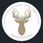 Sticker Rond Boho Christmas Reindeer Lavender Adresse Turquoise<br><div class="desc">Boho Christmas Reindeer Lavender Adresse Turquoise Stickers Ajouter une touche spéciale à vos cadeaux et cartes cette année avec ces délicieux stickers boho avec un cerf à dos avec des pins pastel turquoise, lavande, rose et sauge dans ses bois. Facile à customiser avec du texte, des polices et des couleurs....</div>