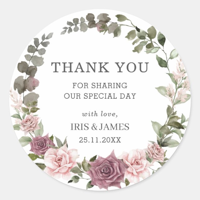 Sticker Rond Boho Cinnamon Rose Blush Rose Floral Wedding Favor (Devant)
