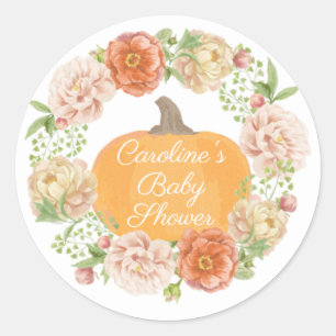 Sticker Rond Boho Citrouille Automne Baby shower Aquarelle Wrea