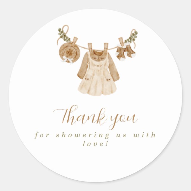 Sticker Rond Boho Clothesline Girl Baby shower (Devant)