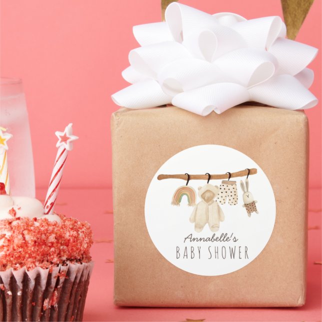 Sticker Rond Boho Clothesline Sexe Baby shower neutre (Fête)