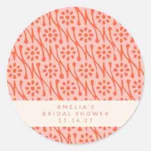 Sticker Rond Boho Coral Orange Botanical Flowers Fête des marié