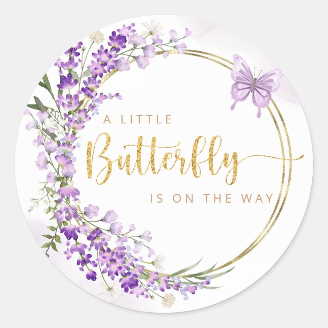 Sticker Rond Boho Cute Aquarelle Floral Butterfly Baby shower (Devant)