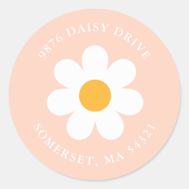 Sticker Rond Boho Daisy Anniversaire Fête Adresse de retour (Devant)