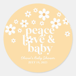 Sticker Rond boho Daisy peace love bébé jaune