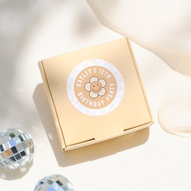 Sticker Rond Boho Daisy Super Retro Fille fête d'anniversaire (Créateur téléchargé)