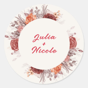 Sticker Rond Boho de Bourgogne Rose Floral Pampas Mariage