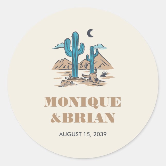 Sticker Rond Boho Desert Cactus Southwestern Arizona Wedding (Devant)