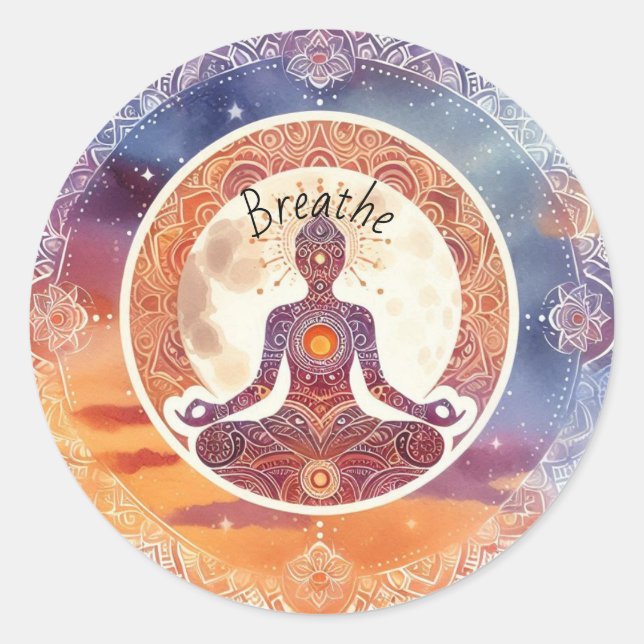 Sticker Rond Boho design, respiration, méditation, autosoin (Devant)