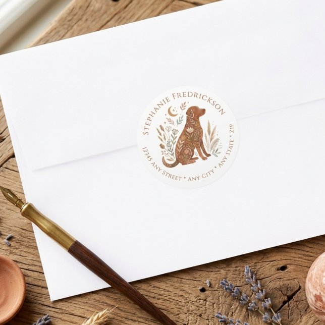 Sticker Rond Boho Dog Address Labels – Dog Mom Gift (Boho dog lover return address label)