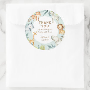 Sticker Rond Boho doux safari animaux sauge baby shower