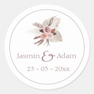 Sticker Rond Boho Dusty rose Fleurs séchées Pampas Mariage en h