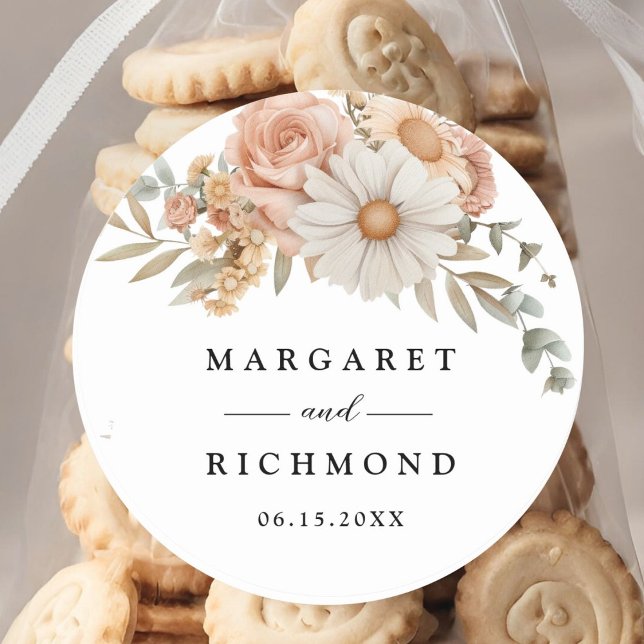 Sticker Rond Boho Dusty Rose Floral Mariage (Créateur téléchargé)