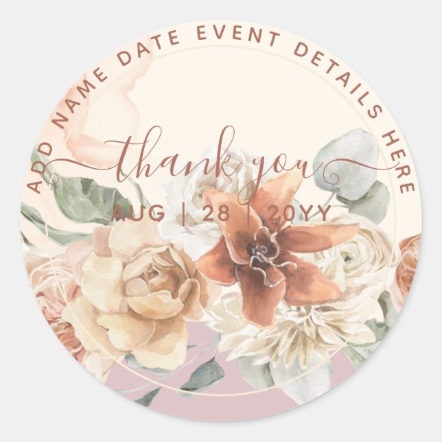 Sticker Rond Boho Dusty Rose Pampas Grass Merci Favoriser (Devant)