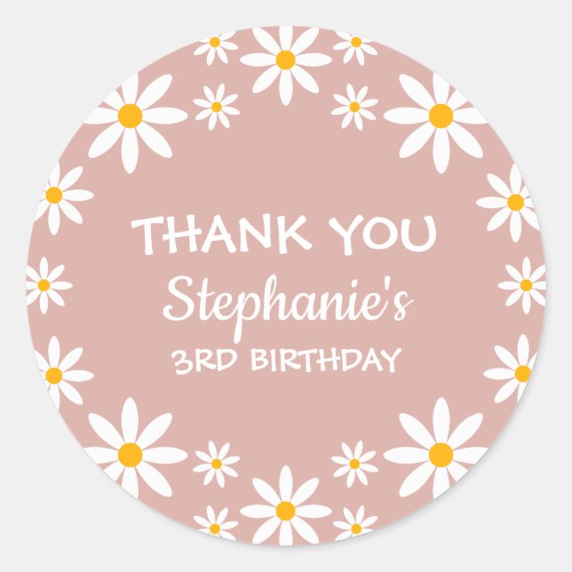 Sticker Rond Boho Dusty Rose rose Retro Daisies Anniversaire (Devant)