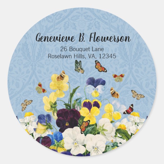 Sticker Rond Boho Elegant Pansies de printemps Daffodils Papill (Devant)