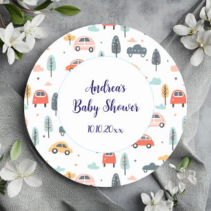 Sticker Rond Boho Enfants Voitures, Arbres et Nuages Baby showe