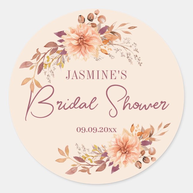 Sticker Rond Boho Fall Floral Fête des mariées Favoriser (Devant)